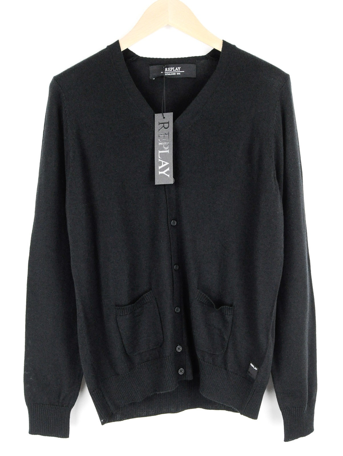 REPLAY Men Jumper M Casual Black Wool Blend Knitted Long Sleeved Cardigan