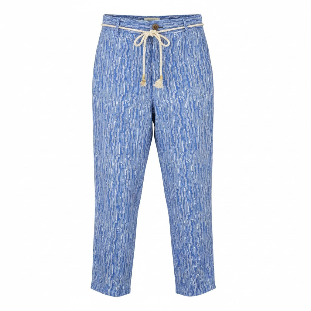SCOTCH & SODA Men Trousers W31/L32 Blue Patterned Linen Blend Wide Fit