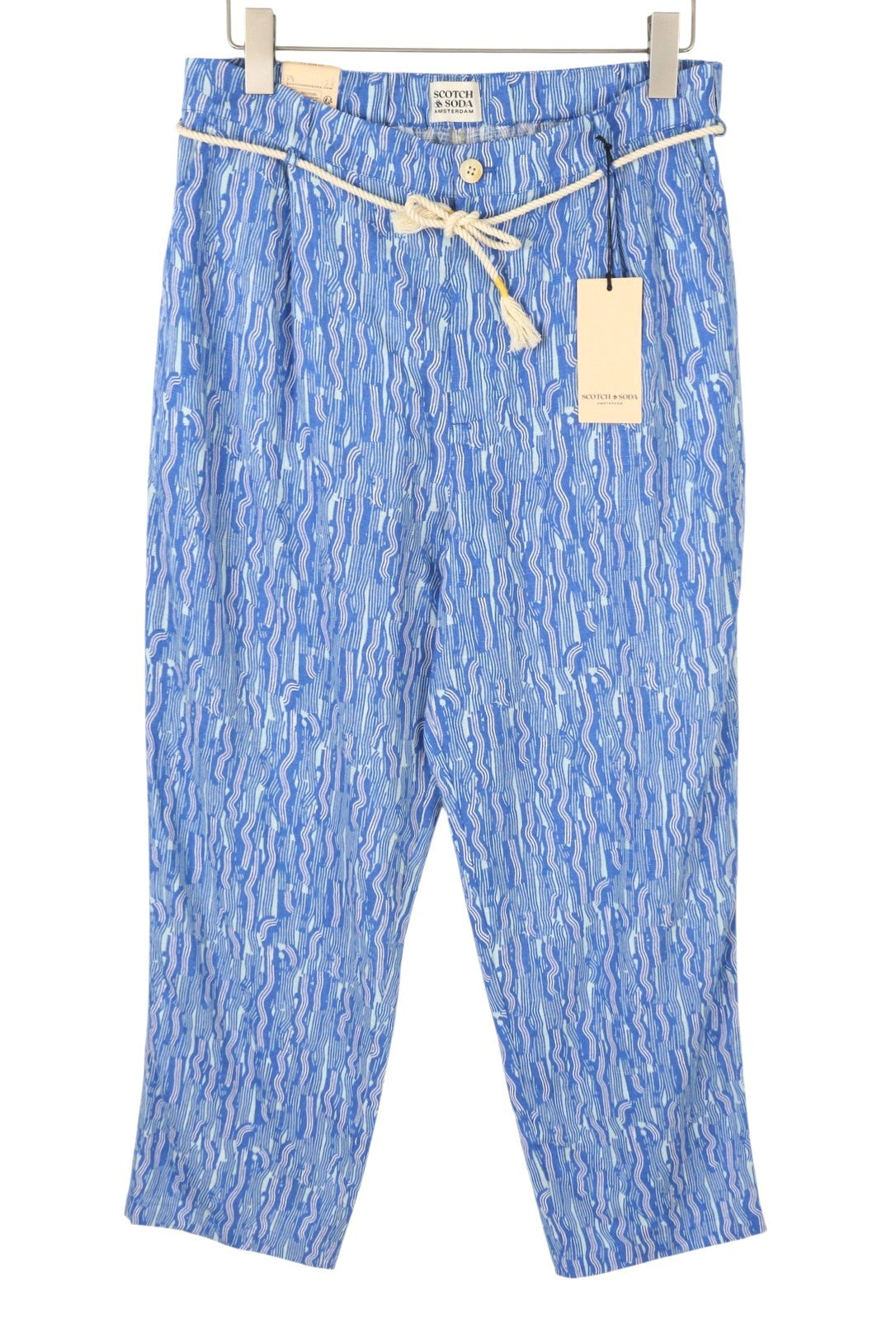 SCOTCH & SODA Men Trousers W31/L32 Blue Patterned Linen Blend Wide Fit
