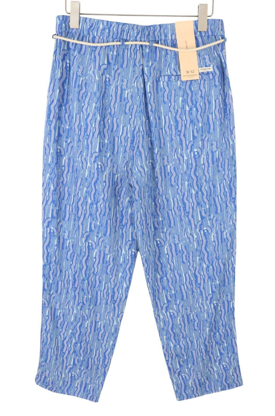 SCOTCH & SODA Men Trousers W31/L32 Blue Patterned Linen Blend Wide Fit