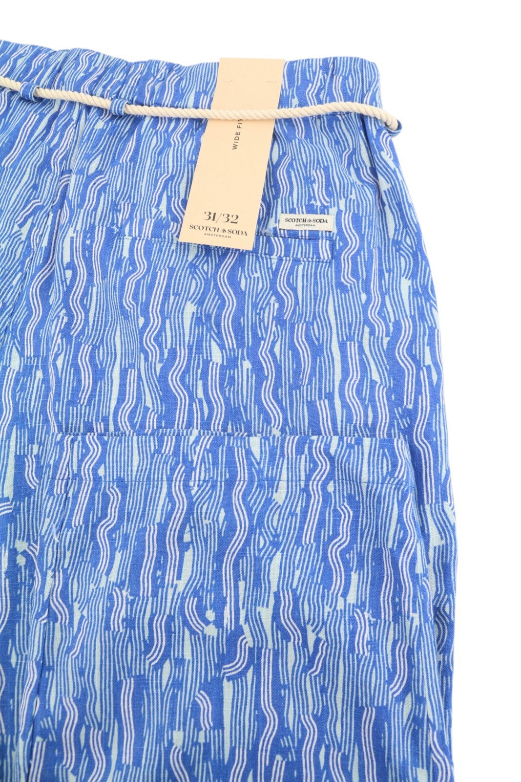 SCOTCH & SODA Men Trousers W31/L32 Blue Patterned Linen Blend Wide Fit