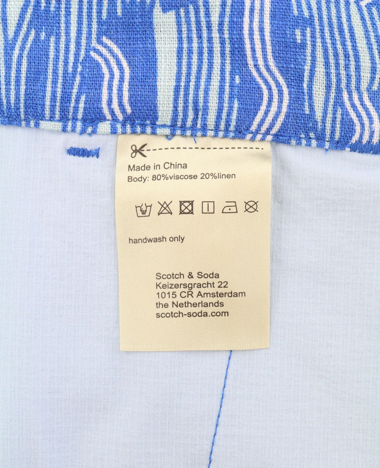 SCOTCH & SODA Men Trousers W31/L32 Blue Patterned Linen Blend Wide Fit