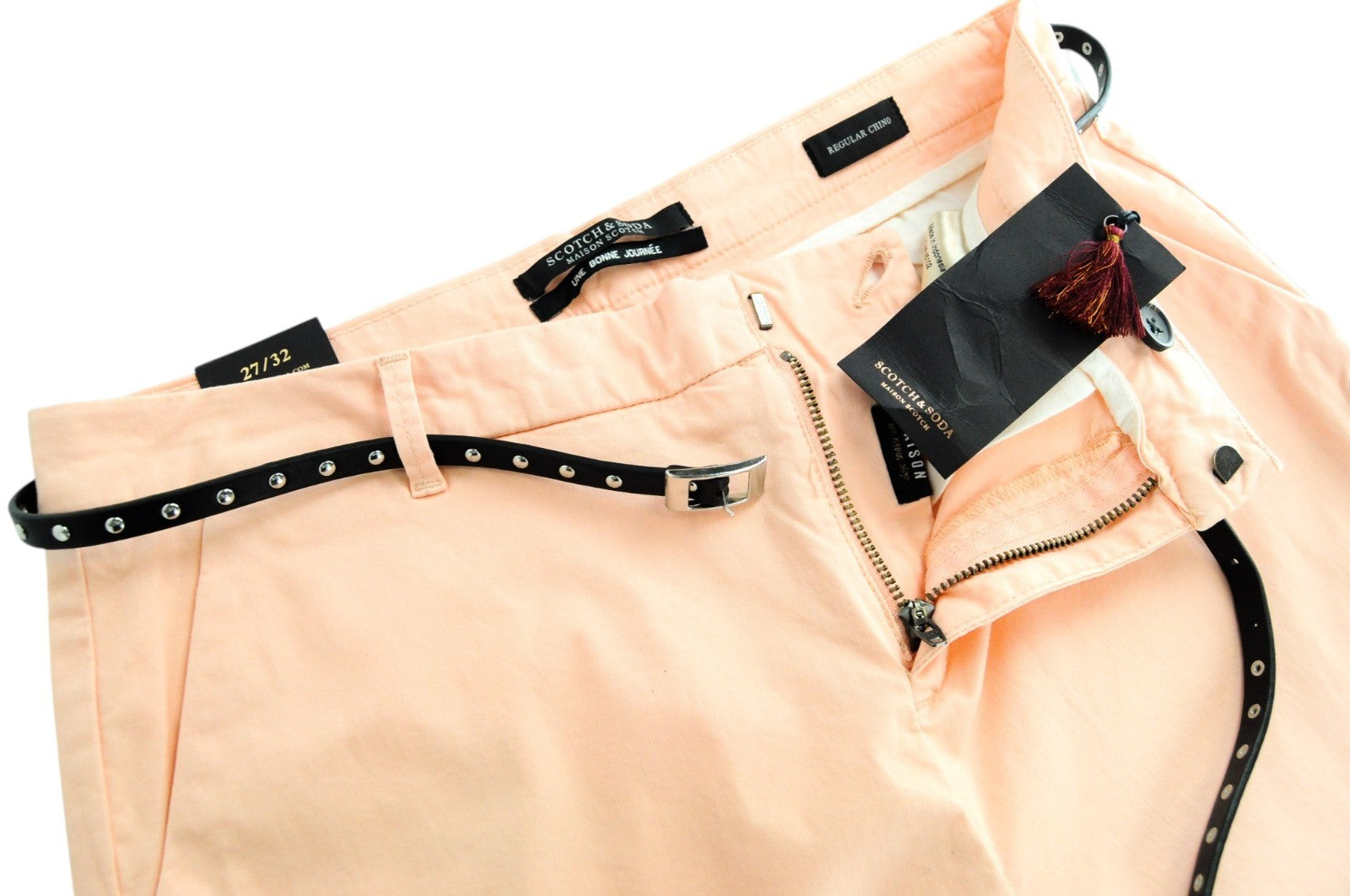 MAISON SCOTCH Women Trousers W27/L32 Belted Formal Light Pink Regular Chino