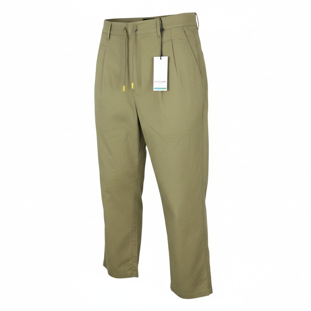 SCOTCH & SODA Men Trousers W32/L32 Khaki Green Wide Fit Stretch Pleated