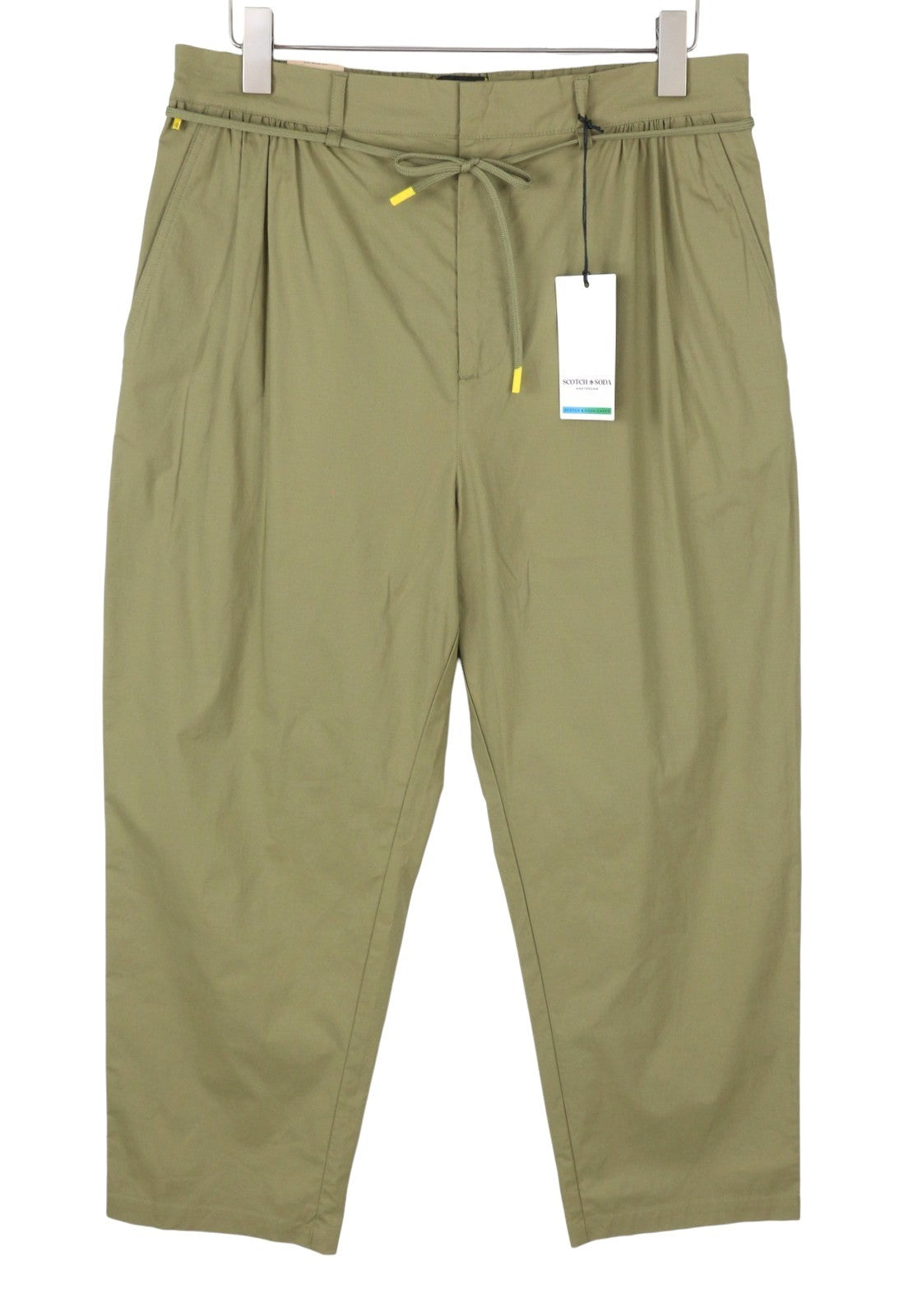 SCOTCH & SODA Men Trousers W32/L32 Khaki Green Wide Fit Stretch Pleated