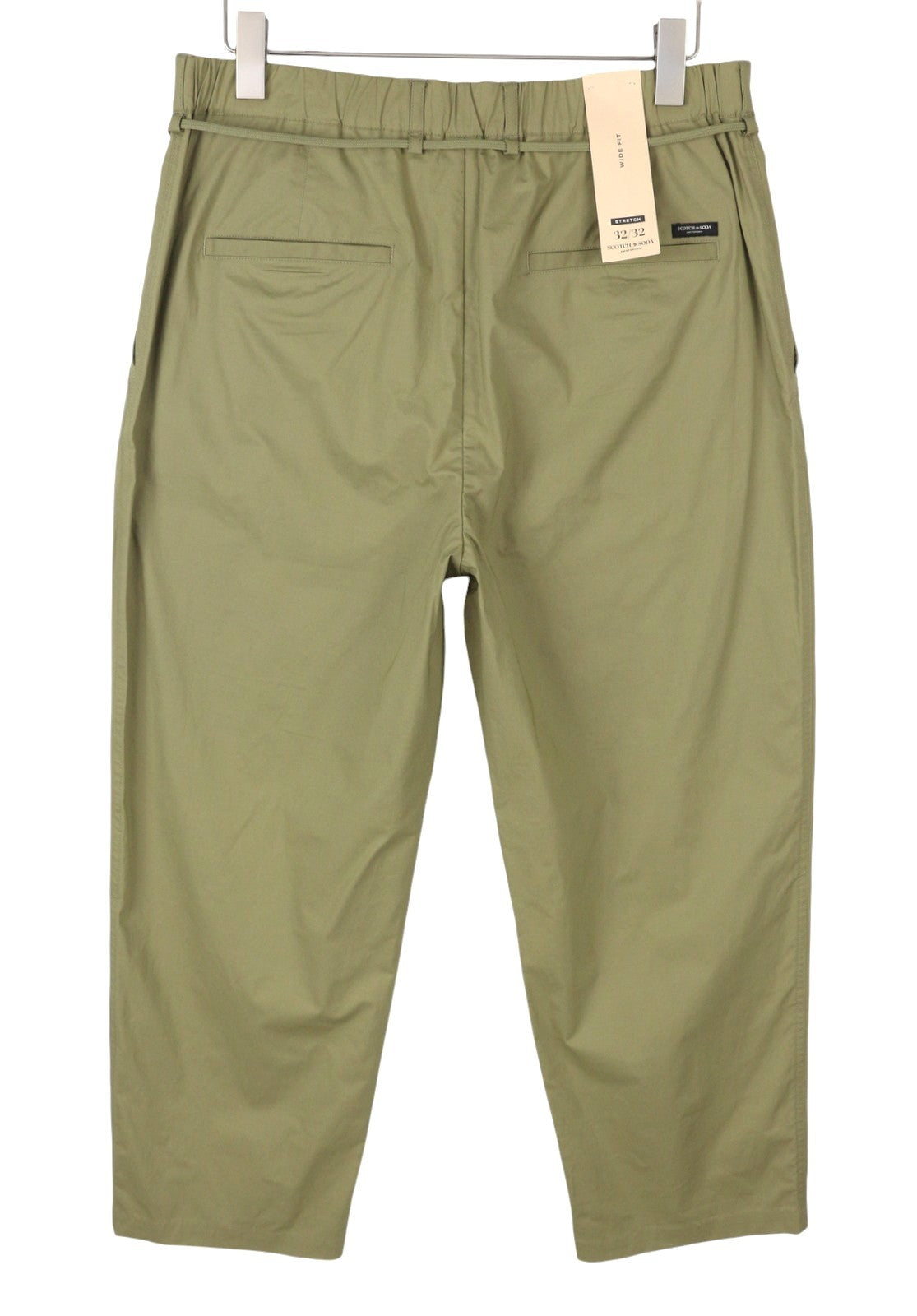 SCOTCH & SODA Men Trousers W32/L32 Khaki Green Wide Fit Stretch Pleated