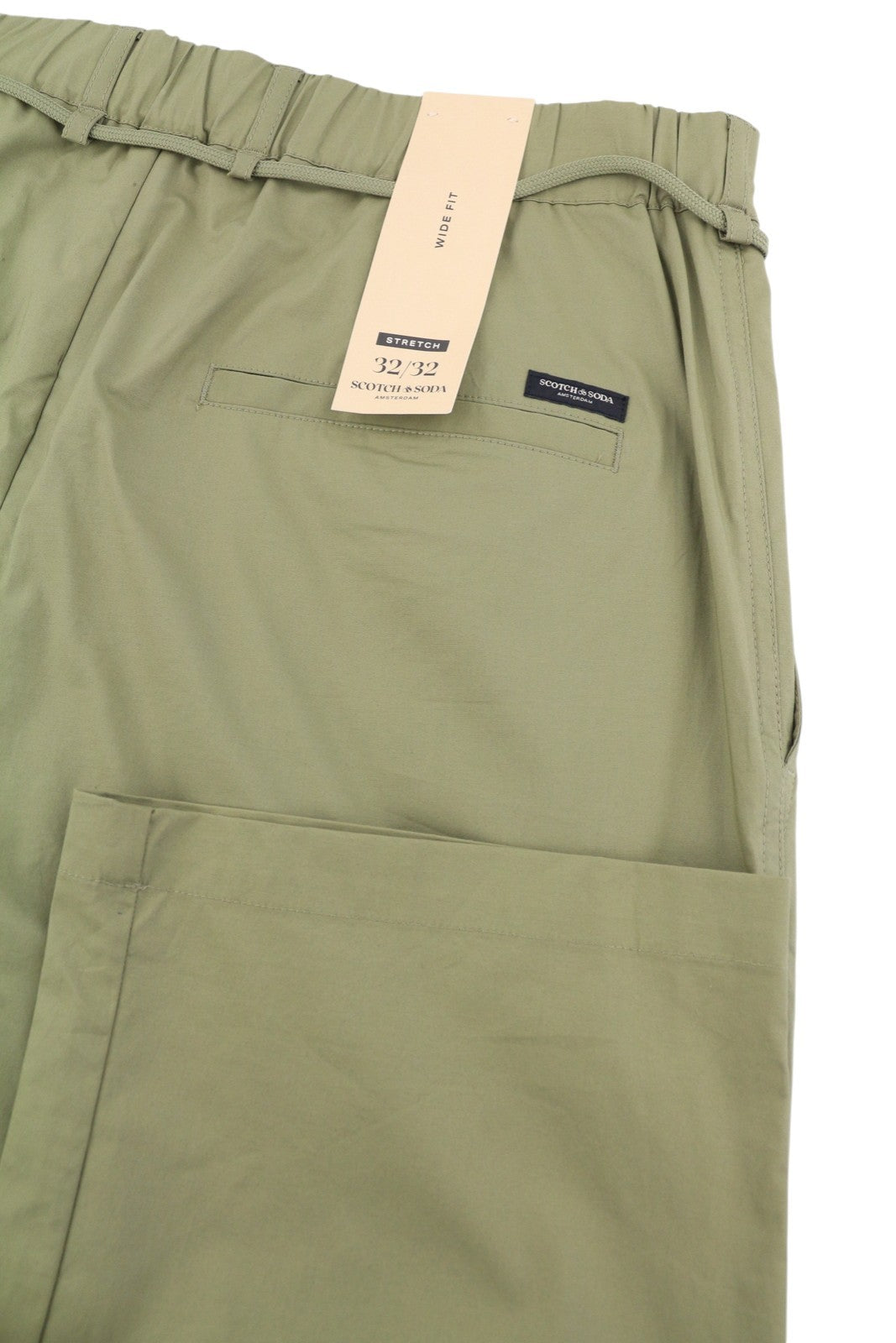 SCOTCH & SODA Men Trousers W32/L32 Khaki Green Wide Fit Stretch Pleated