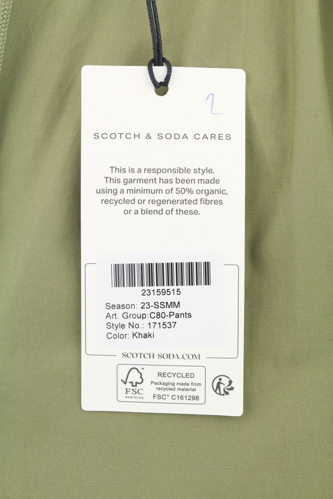 SCOTCH & SODA Men Trousers W32/L32 Khaki Green Wide Fit Stretch Pleated