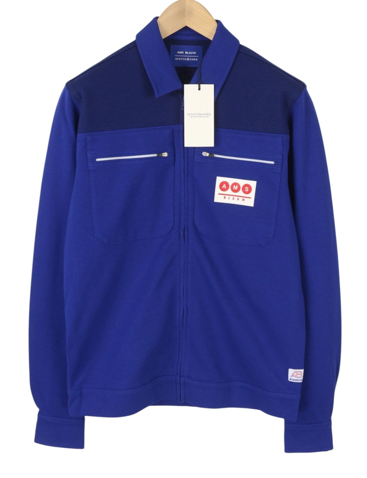 SCOTCH & SODA Men Sweatshirt M Blue Spread Neck Long Sleeve Full Zip