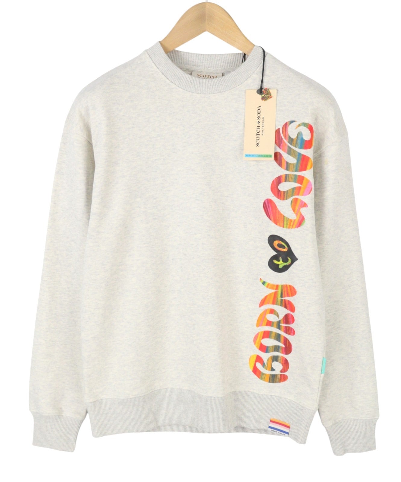 SCOTCH & SODA Men Sweatshirt S Grey Melange Organic Cotton Crew Neck Pull On