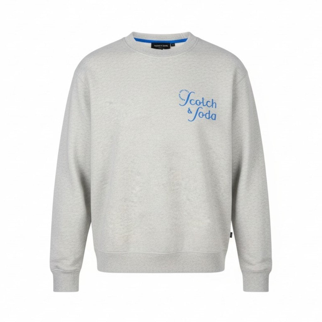 SCOTCH & SODA Men Sweatshirt M Grey Melange Crew Neck Long Sleeve Pull On