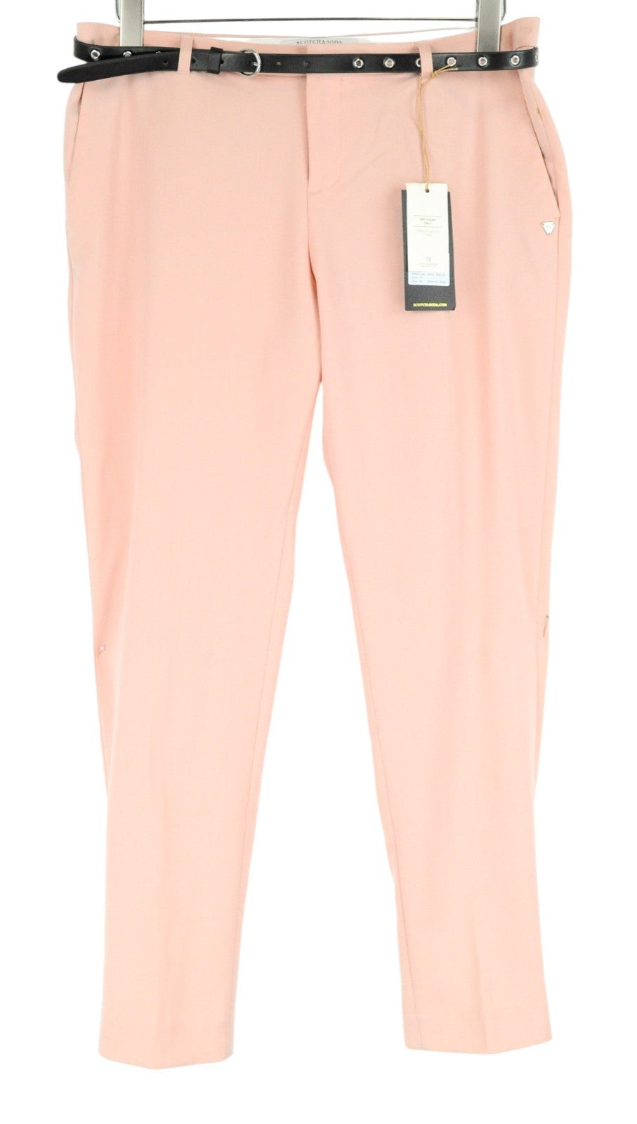 MAISON SCOTCH Women Trousers M Pleated Pink Belted Stretch Formal Classic