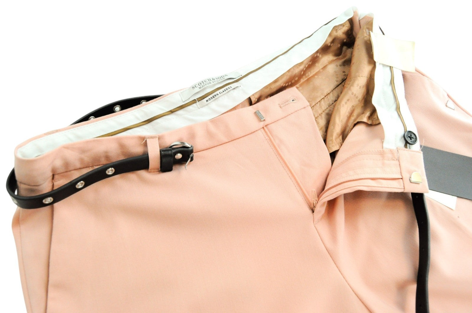 MAISON SCOTCH Women Trousers M Pleated Pink Belted Stretch Formal Classic