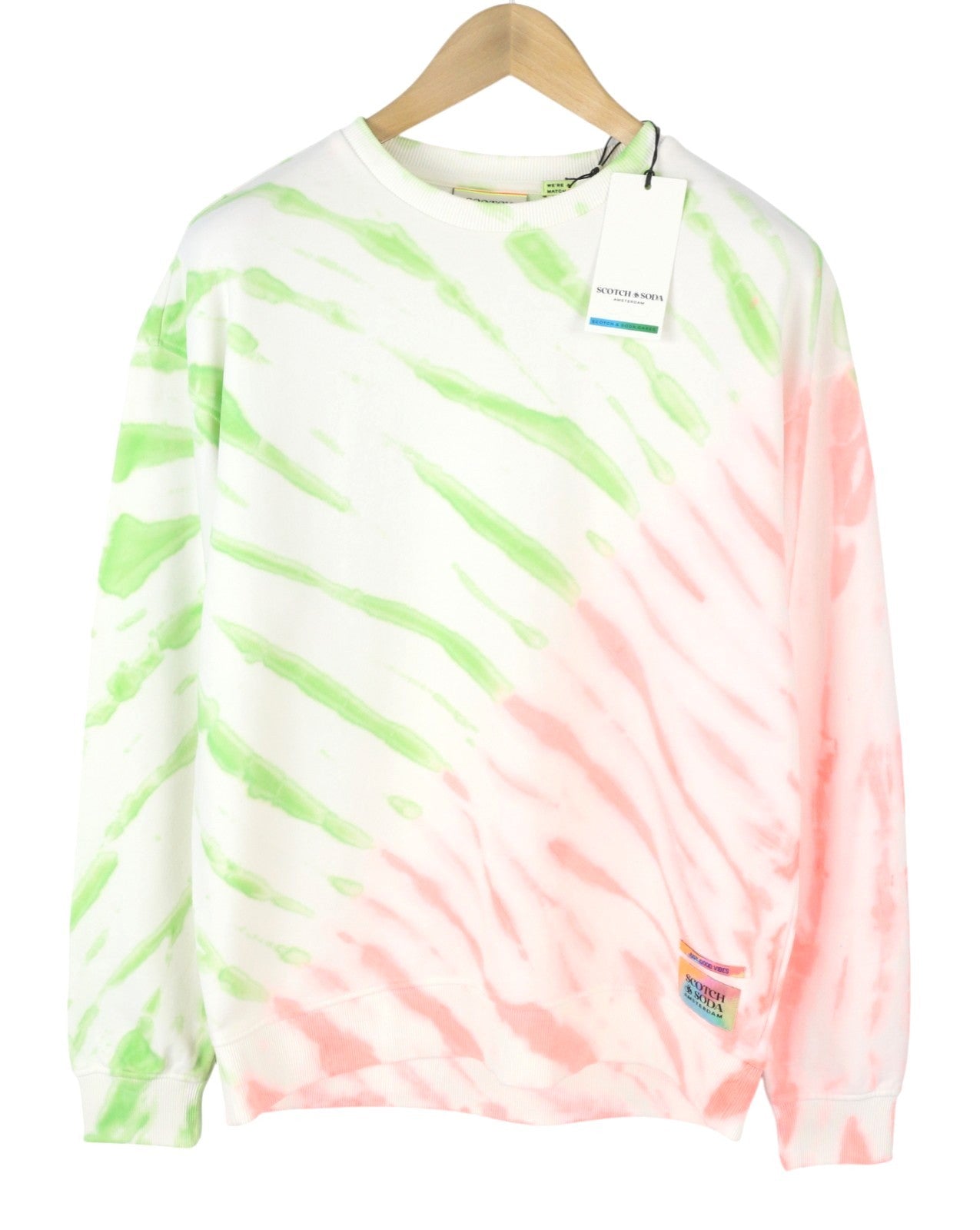 SCOTCH & SODA Men Sweatshirt L White Tie Dye Patterned Crew Neck Pull On