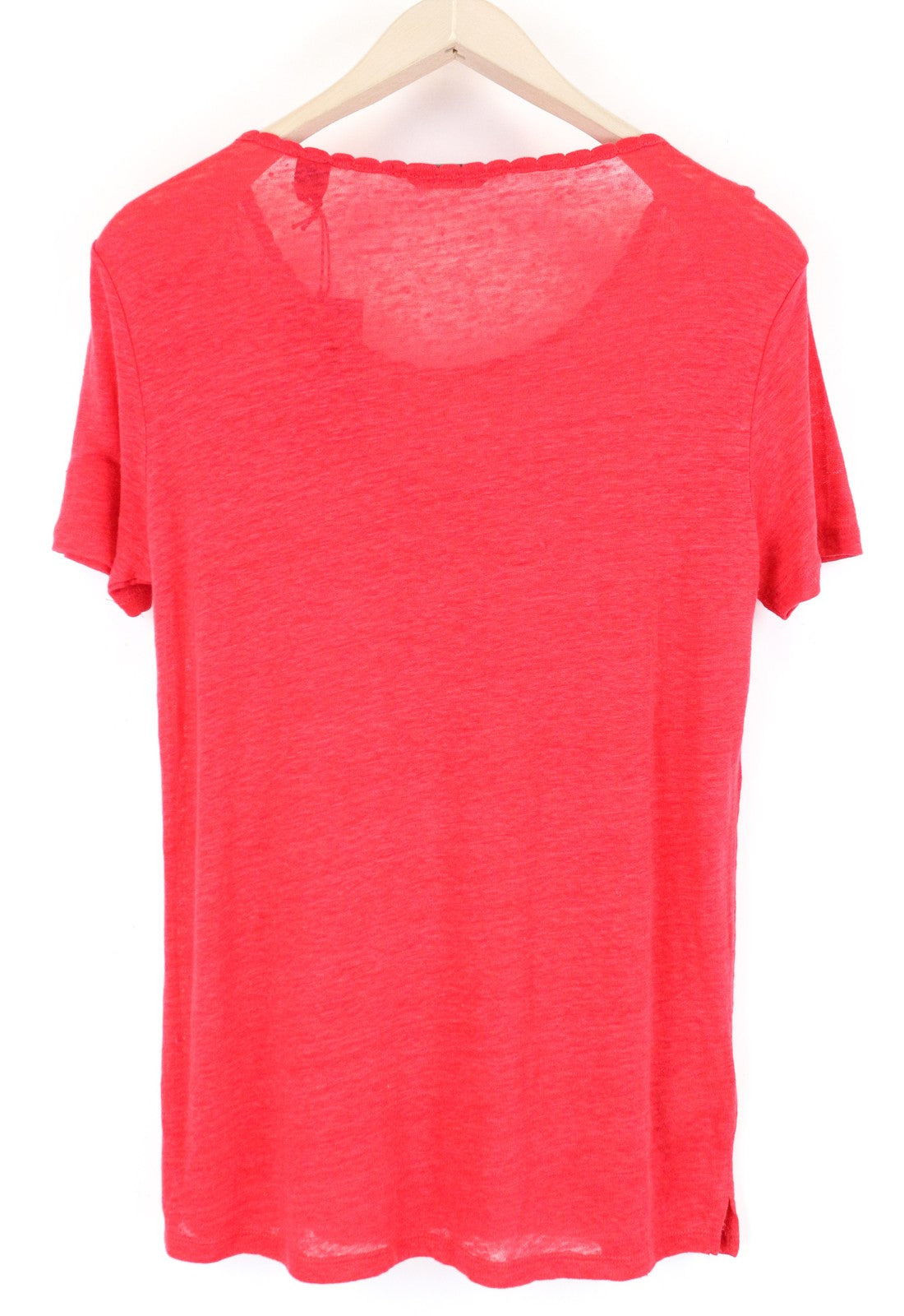 MAISON SCOTCH Women T-Shirt M Bright Red Pure Linen Lace Short Sleeved Pull On