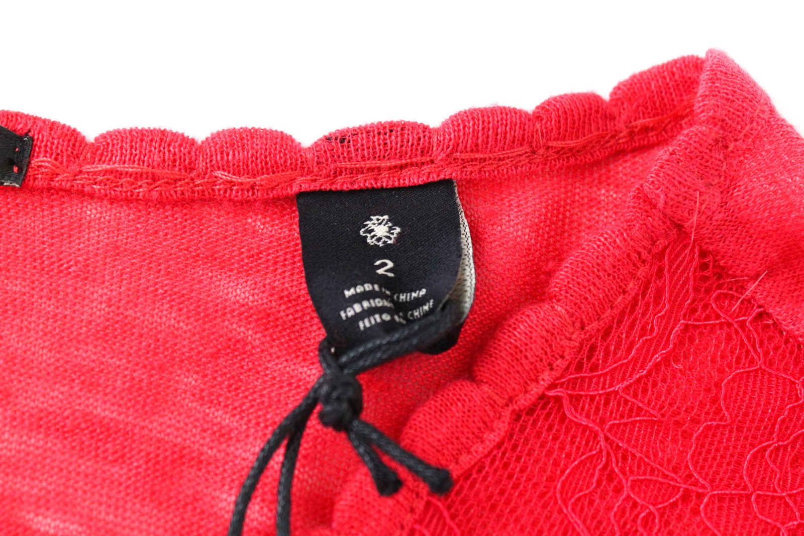 MAISON SCOTCH Women T-Shirt M Bright Red Pure Linen Lace Short Sleeved Pull On
