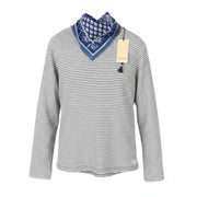 SCOTCH & SODA Men T-Shirt M White Striped Removable Scarf Long Sleeved