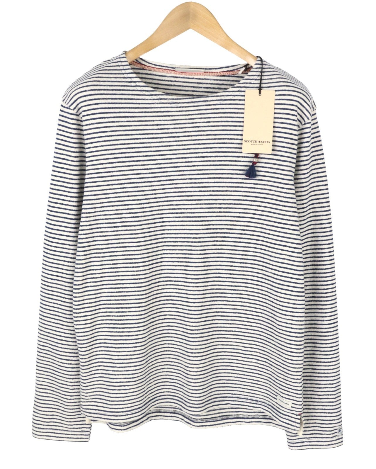 SCOTCH & SODA Men T-Shirt M White Striped Removable Scarf Long Sleeved