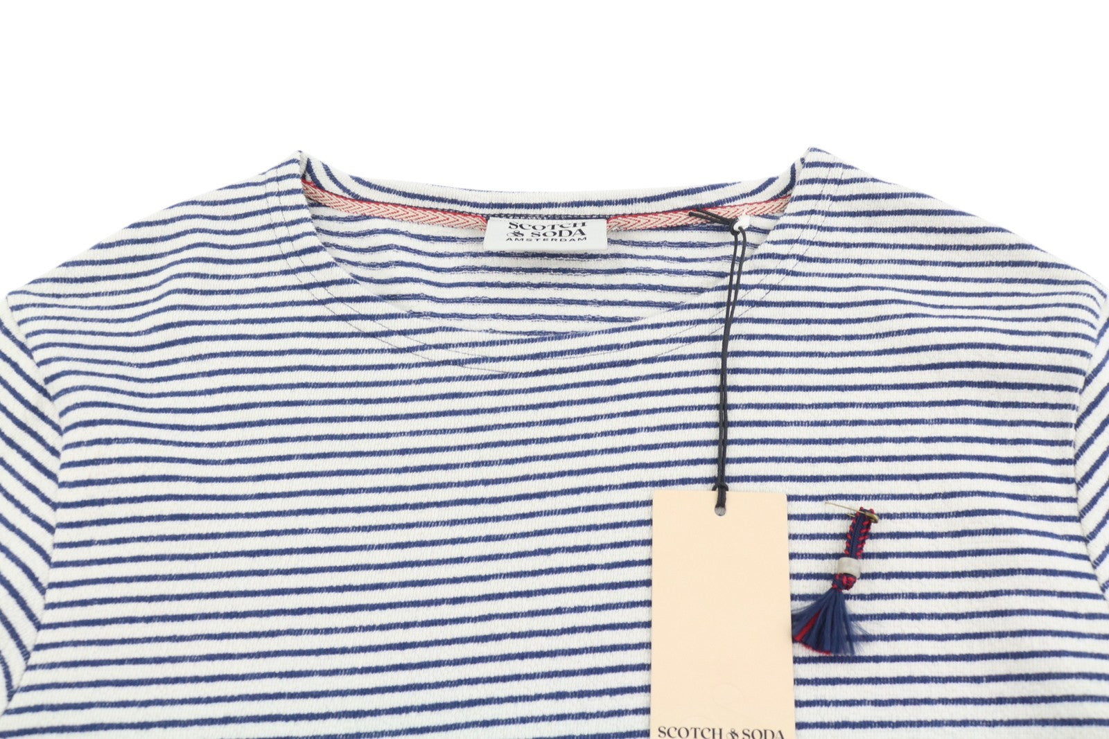SCOTCH & SODA Men T-Shirt M White Striped Removable Scarf Long Sleeved