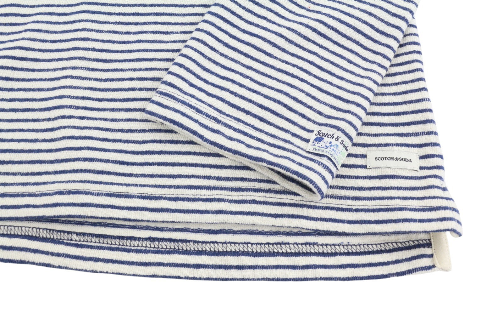 SCOTCH & SODA Men T-Shirt M White Striped Removable Scarf Long Sleeved