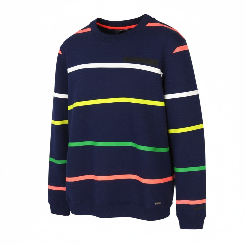 SCOTCH & SODA Men Sweatshirt M Dark Blue Striped Crew Neck Long Sleeve Pull On