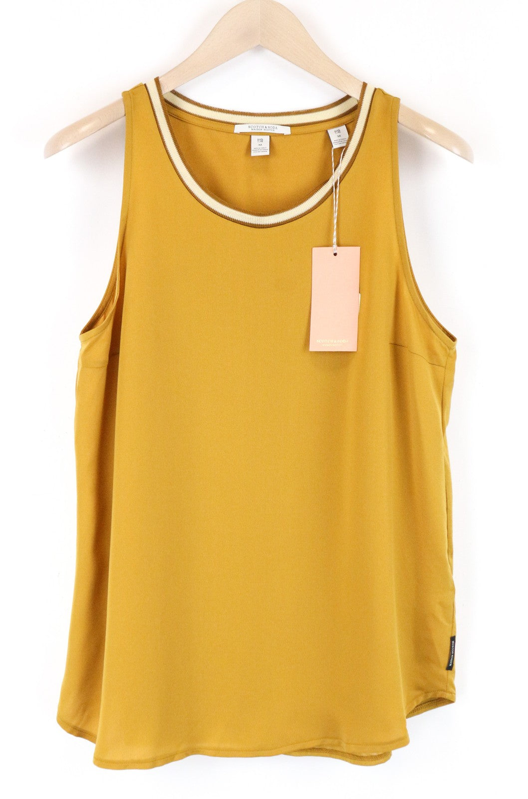 MAISON SCOTCH Women T-Shirt M Mustard Yellow Sleeveless Round Neck Pull On