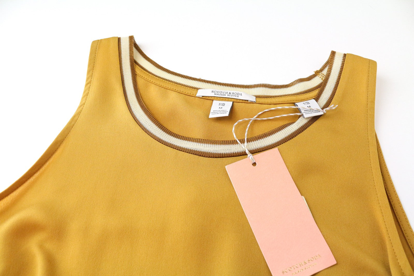 MAISON SCOTCH Women T-Shirt M Mustard Yellow Sleeveless Round Neck Pull On