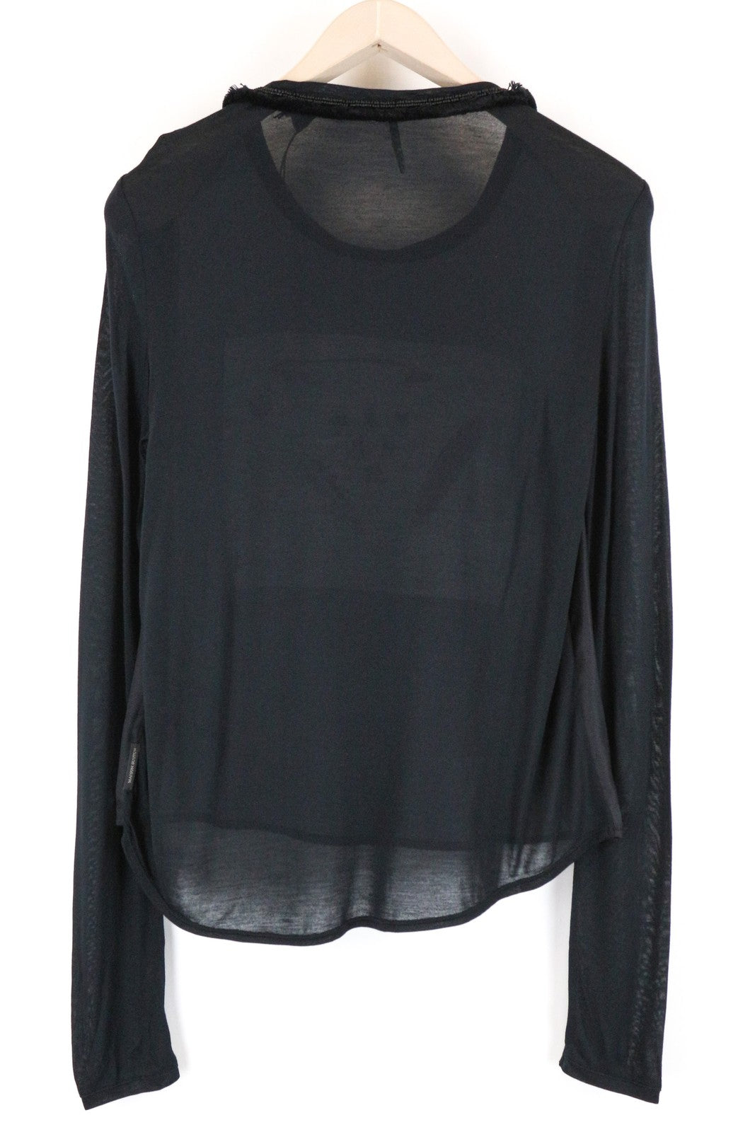 MAISON SCOTCH Women T-Shirt S Black Print Lightweight Long Sleeved Round Neck