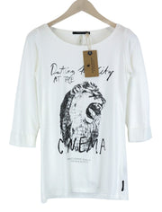 MAISON SCOTCH Women T-Shirt ~XS White 3/4 Sleeve Lion Print Casual Pull On