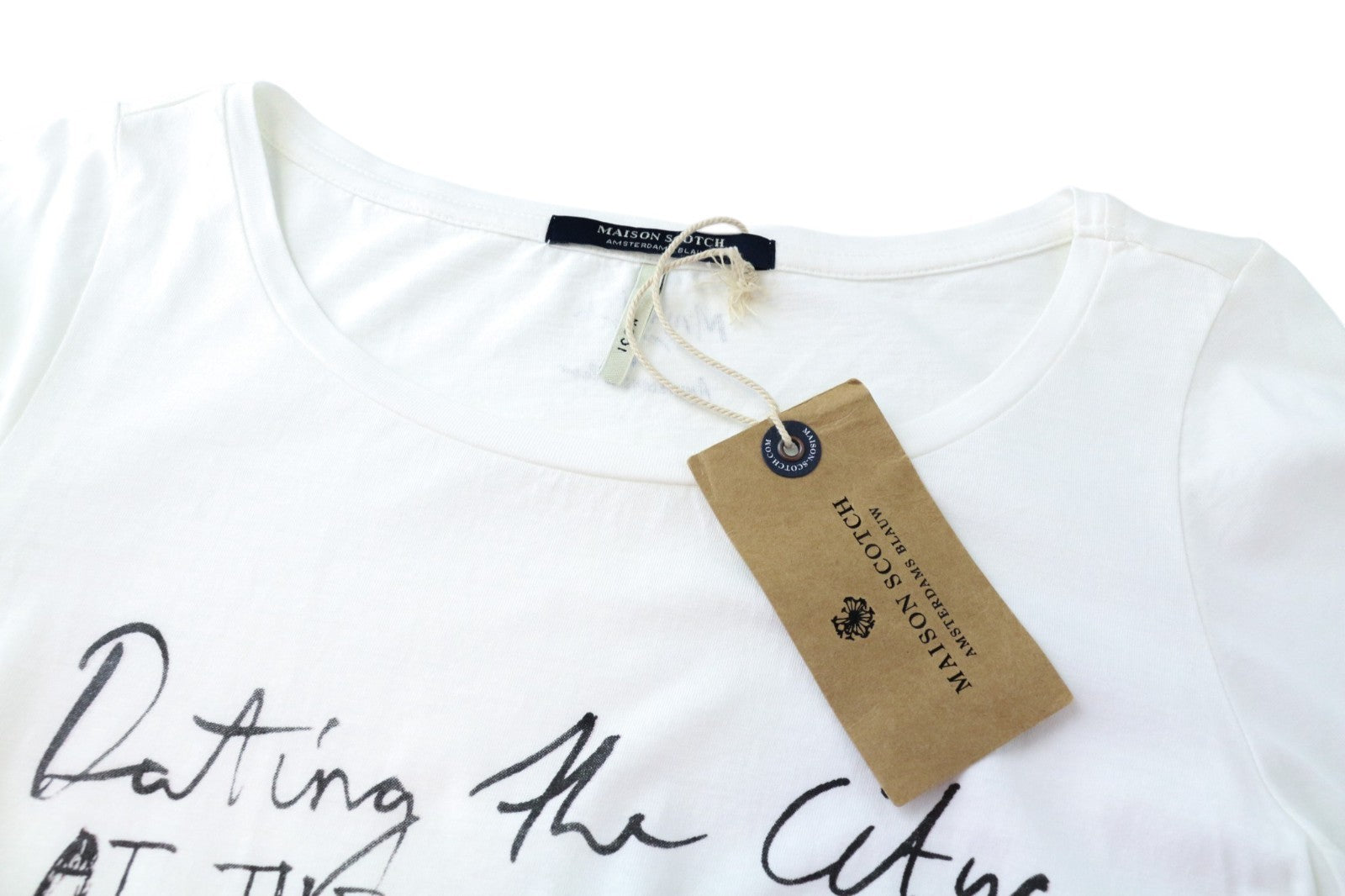 MAISON SCOTCH Women T-Shirt ~XS White 3/4 Sleeve Lion Print Casual Pull On