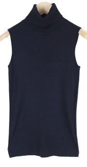 SUISTUDIO Women Jumper 2XS Navy Sleeveless High-Neck Knitted Pull On Vest