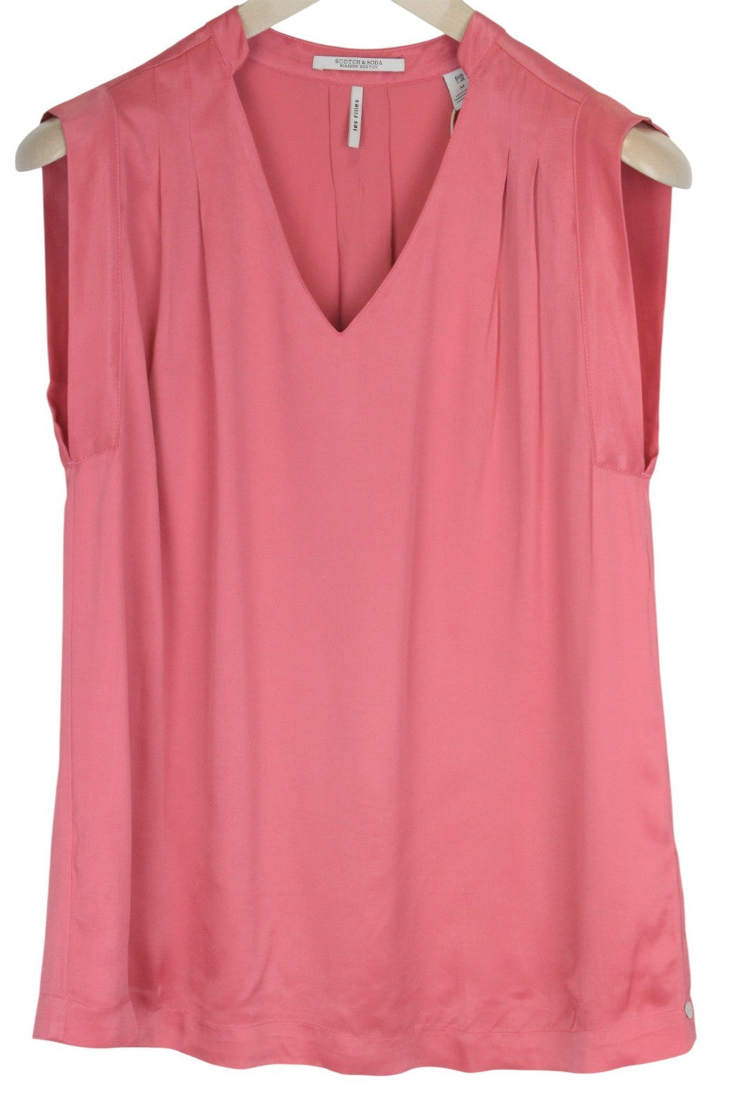 MAISON SCOTCH Women Blouse M Pink Sleeveless V-Neck Pleated Lightweight Formal