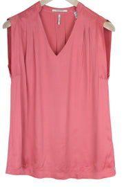 MAISON SCOTCH Women Blouse M Pink Sleeveless V-Neck Pleated Lightweight Formal