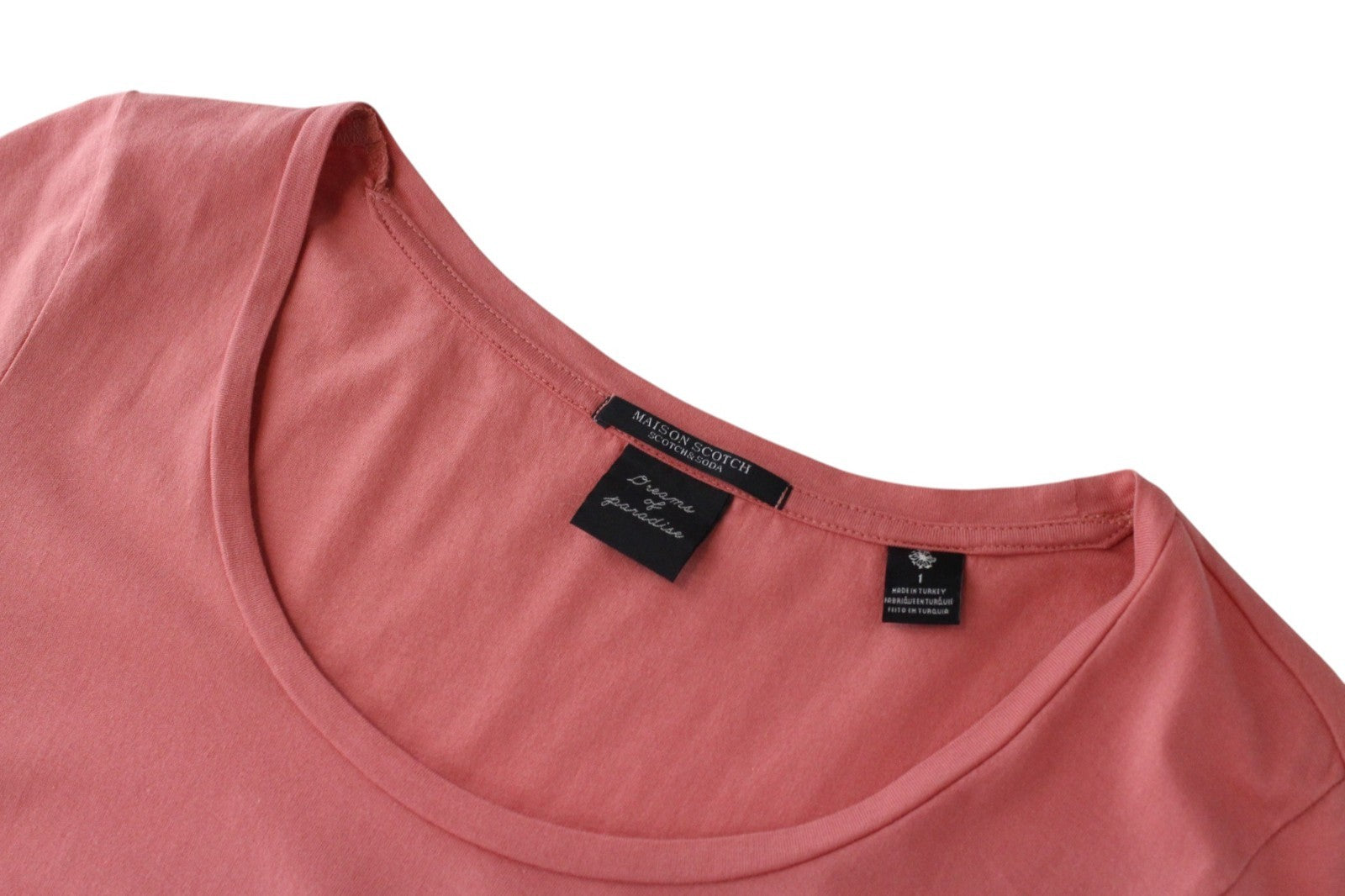 MAISON SCOTCH Women T-Shirt S Pink Pure Cotton Short Sleeved Round Neck Pull On