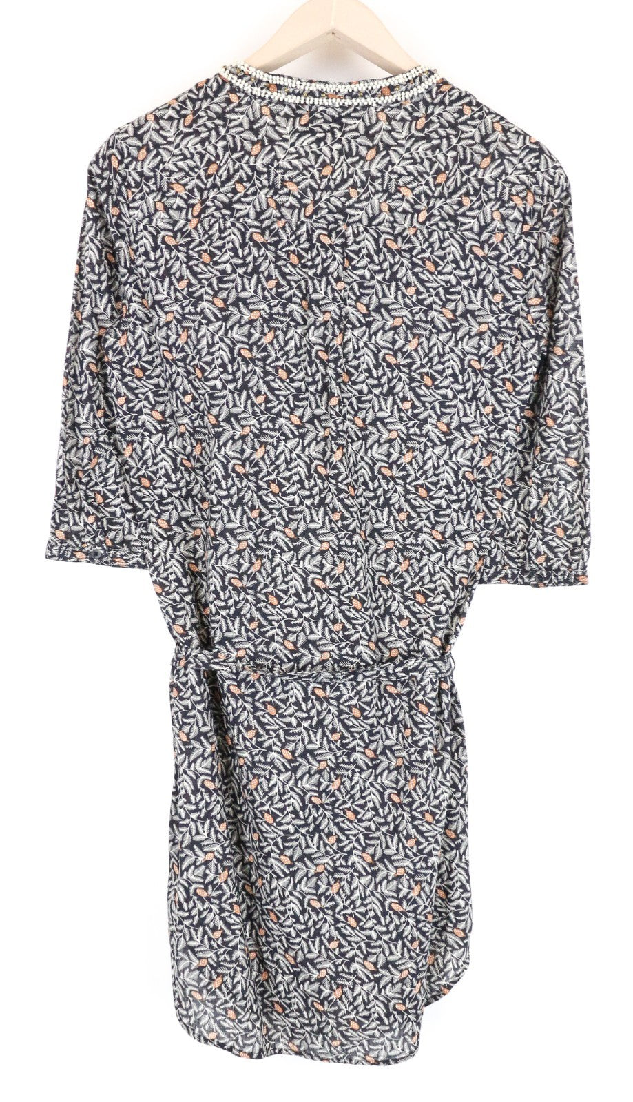 MAISON SCOTCH Women Dress M Black Patterned 3/4 Sleeve Lightweight Belted