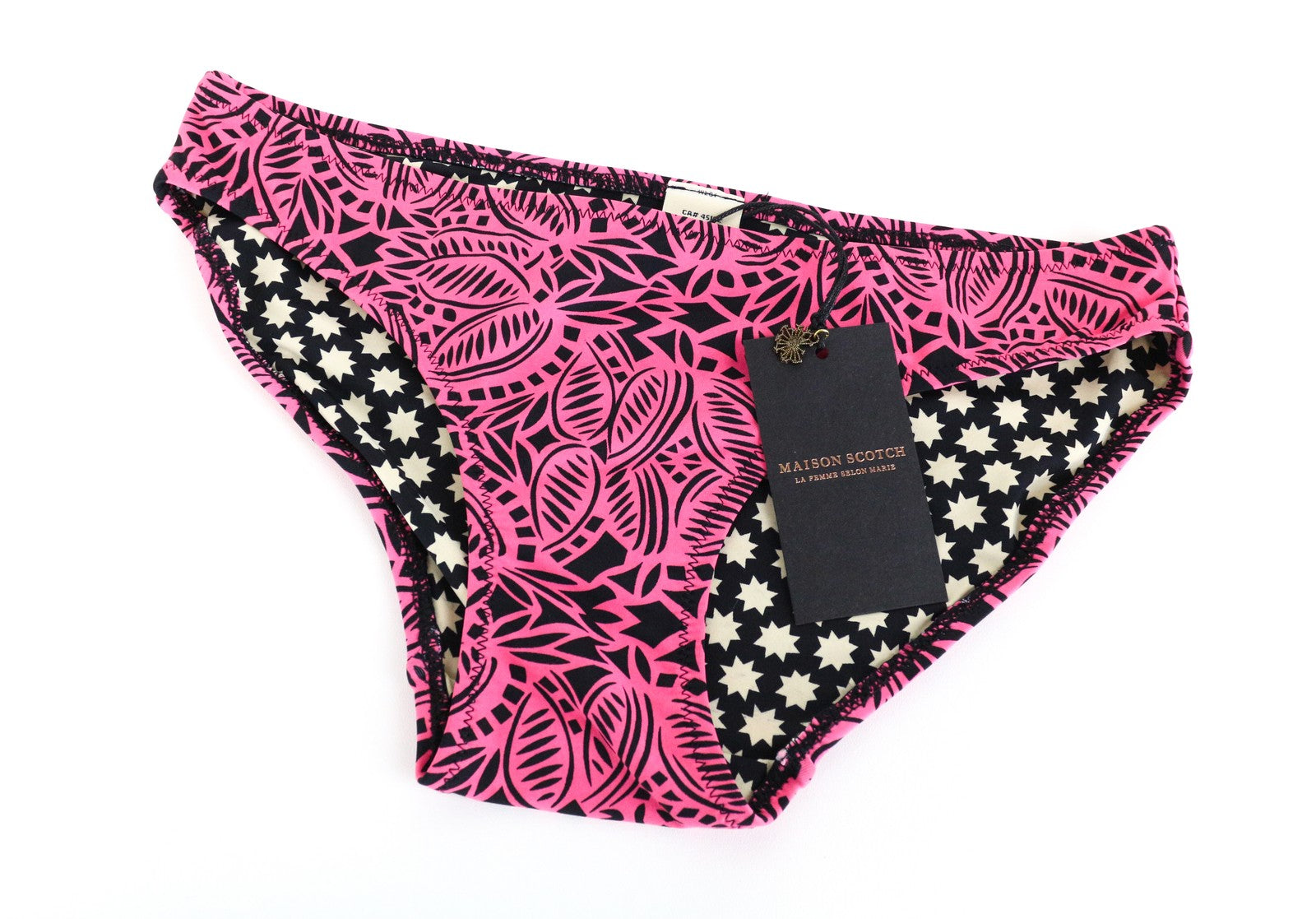 MAISON SCOTCH Women Swimwear XS Pink Patterned Beach Pool Bikini Bottom