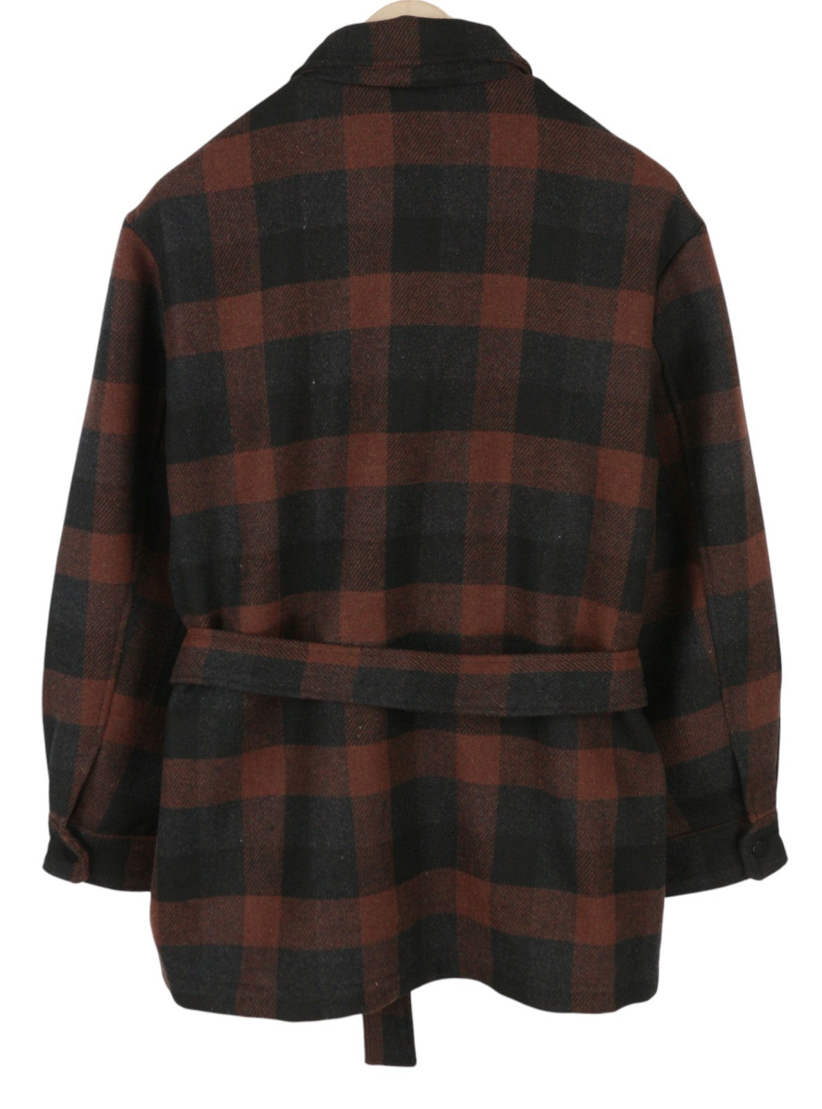 JJXX Blanca Overshirt Women Coat S Black Plaid Belted Snap Button Wool Blend