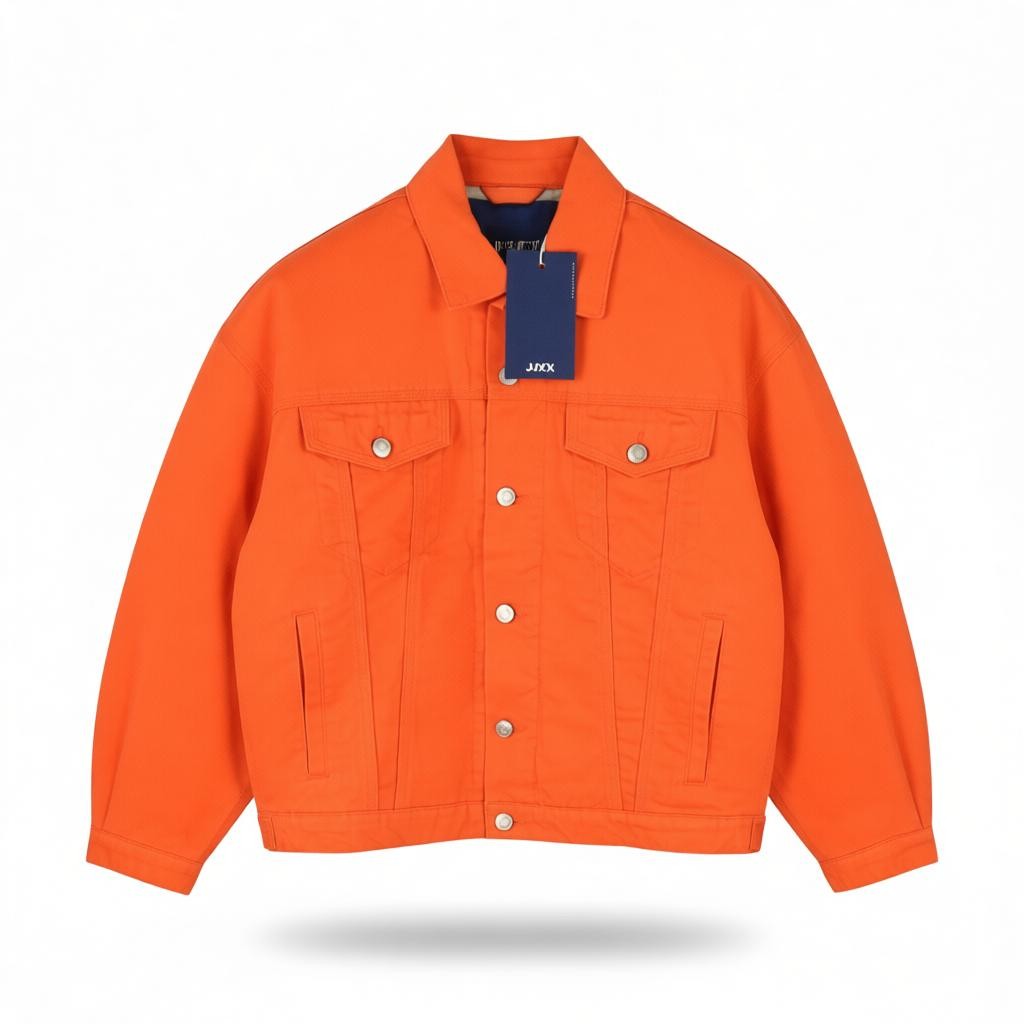 JJXX Mocca Canvas Women Jacket S Red Orange Oversized Denim Button Trucker