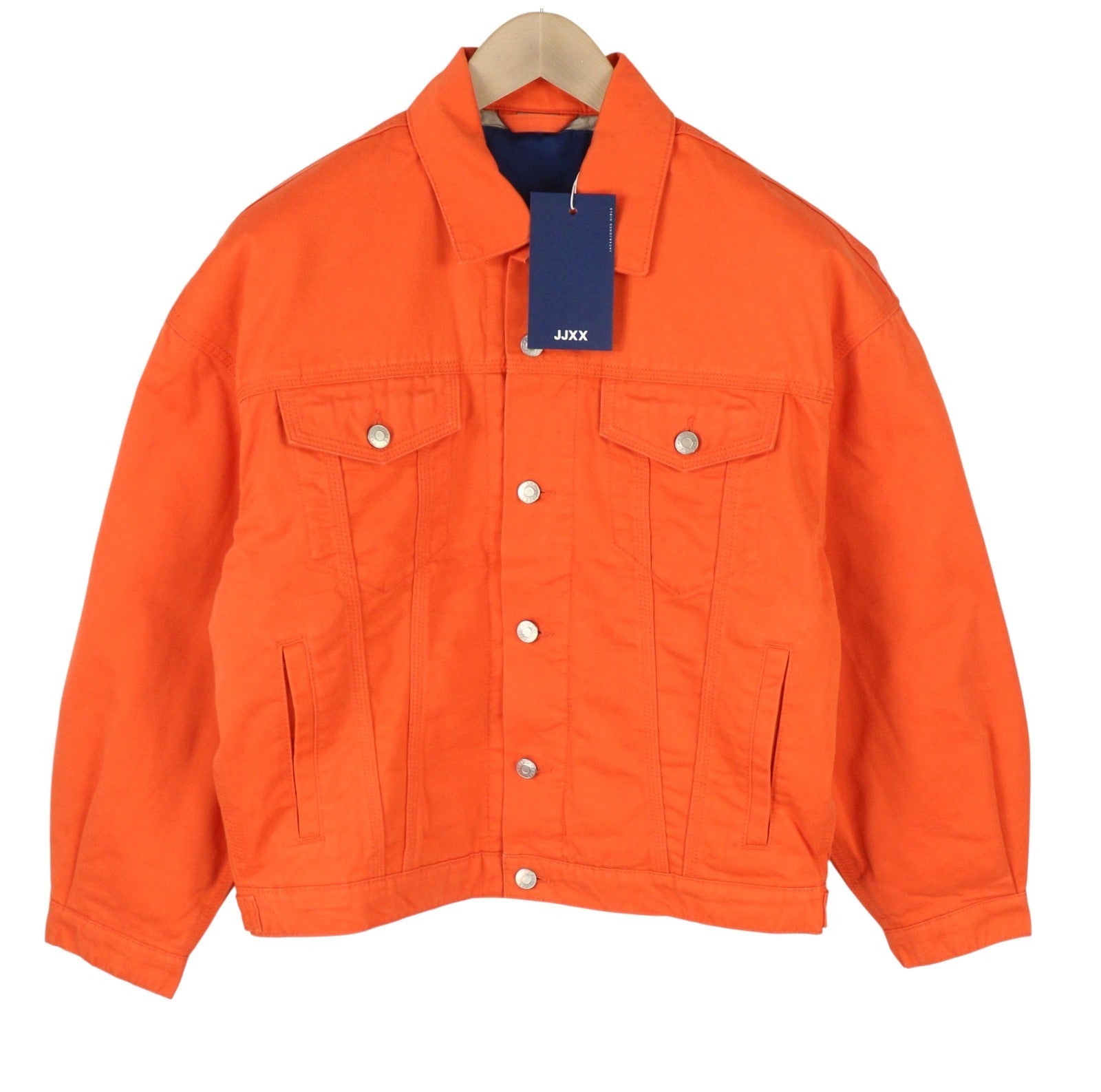 JJXX Mocca Canvas Women Jacket S Red Orange Oversized Denim Button Trucker