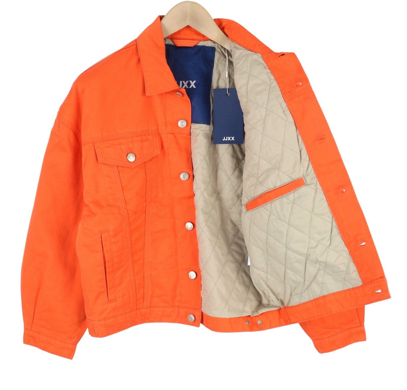 JJXX Mocca Canvas Women Jacket S Red Orange Oversized Denim Button Trucker