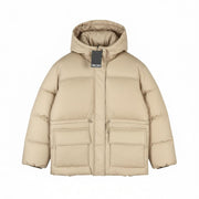 PIECES Louie Short Puffer Women Jacket S Silver Mink Quilted Hooded Zip Coat