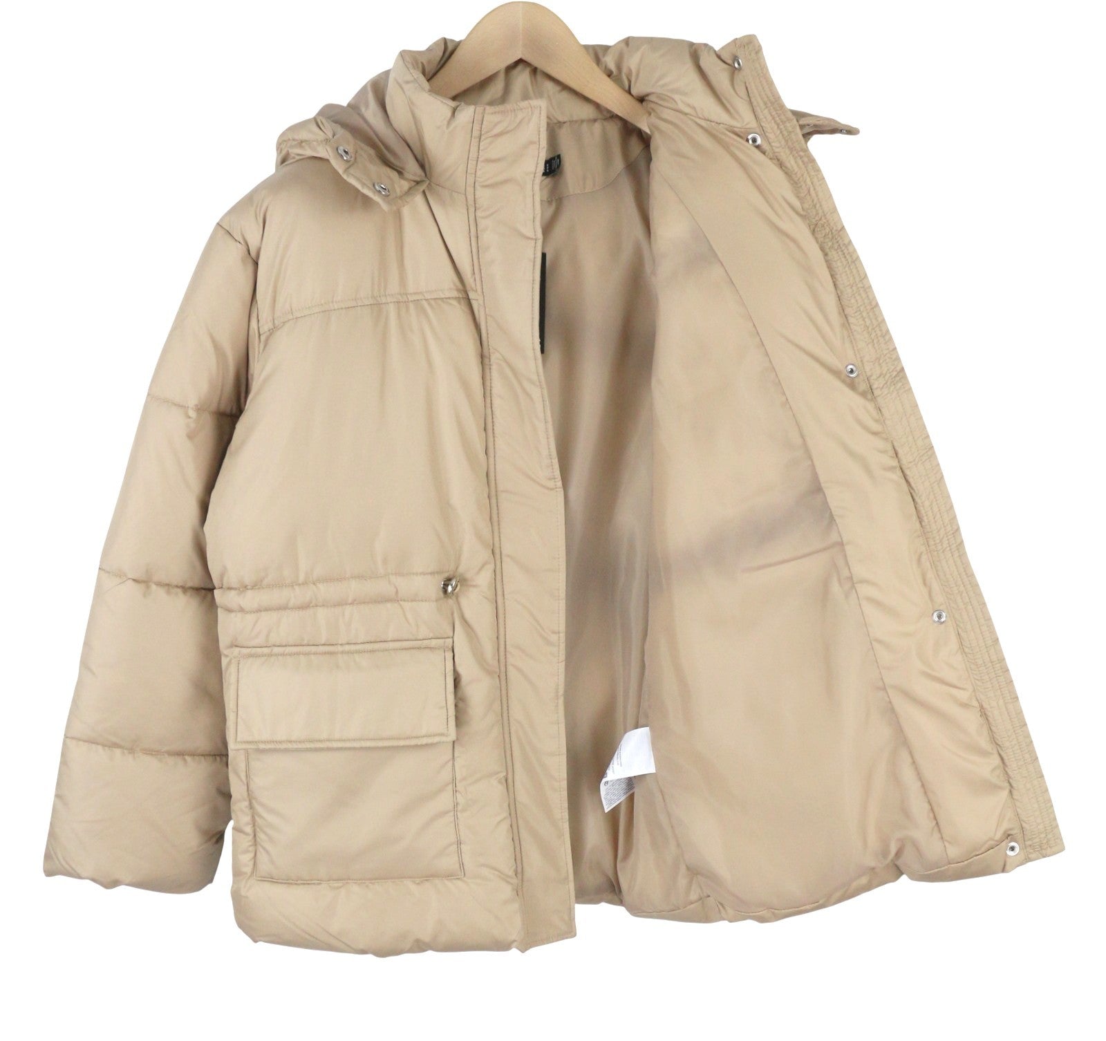 PIECES Louie Short Puffer Women Jacket S Silver Mink Quilted Hooded Zip Coat