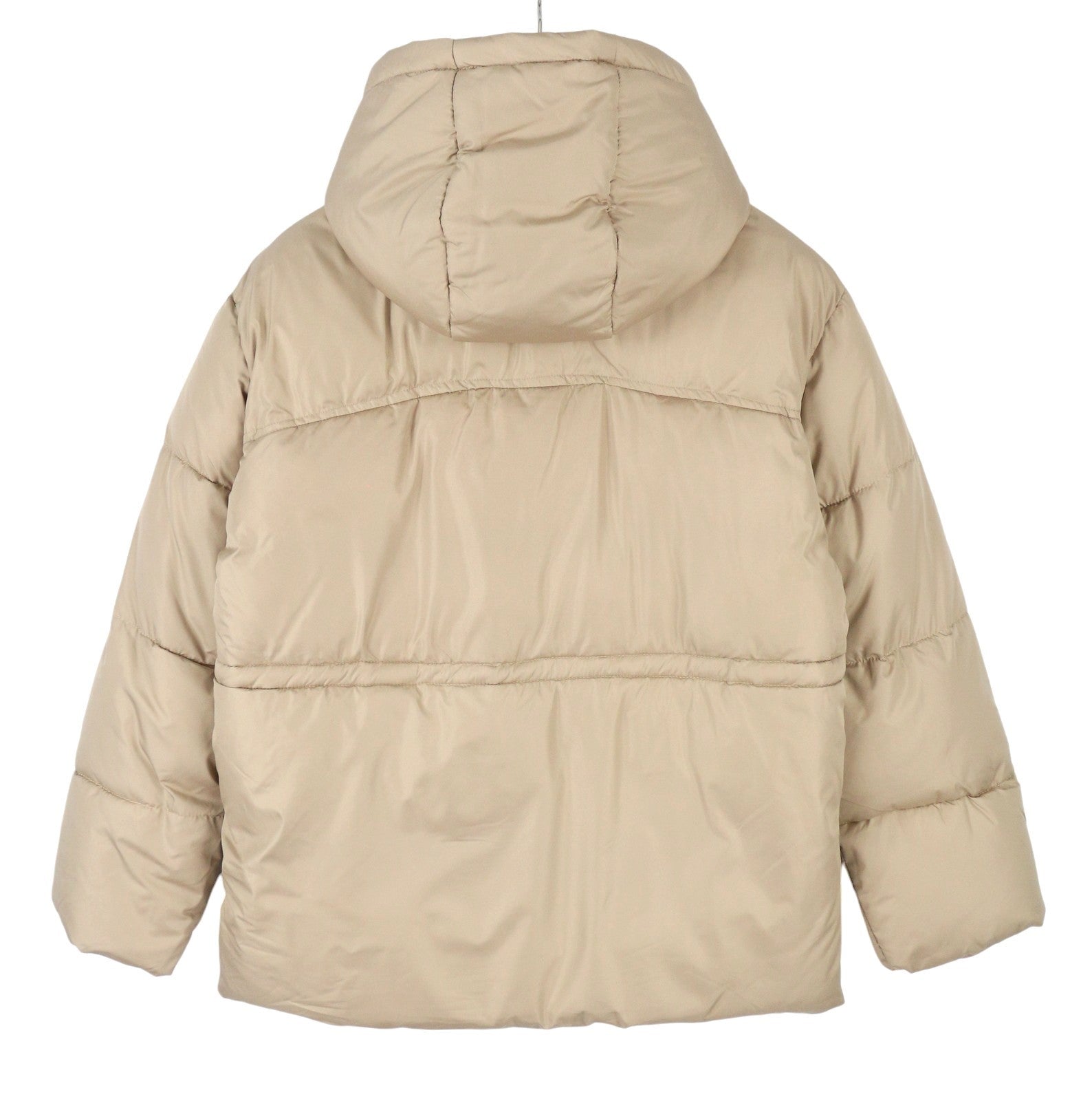 PIECES Louie Short Puffer Women Jacket XS Silver Mink Quilted Hooded Zip Coat