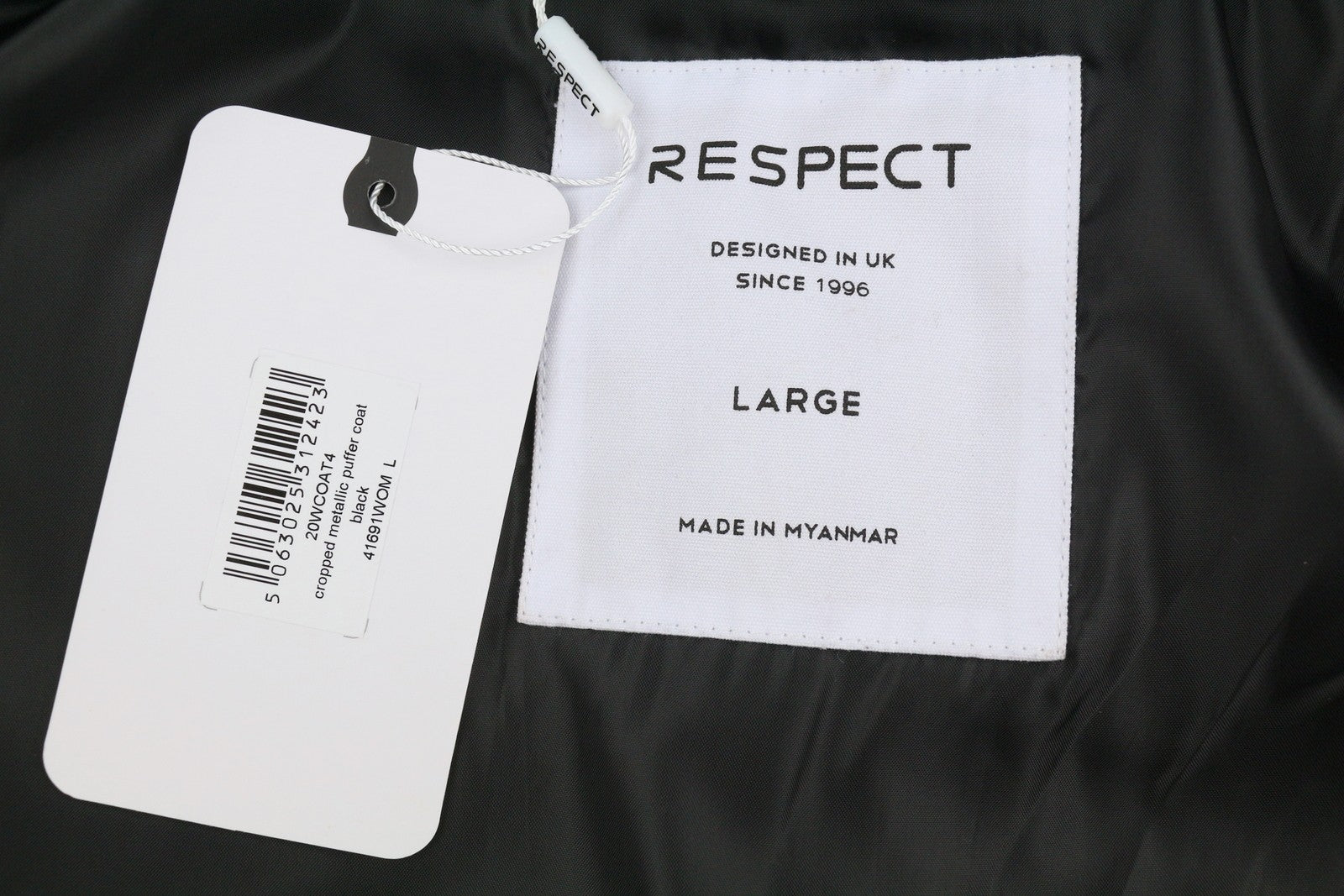 RESPECT Cropped Metallic Puffer Women Jacket L Black Hooded Quilted Zip Coat