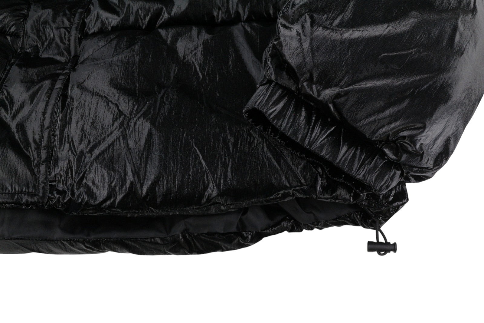 RESPECT Cropped Metallic Puffer Women Jacket XL Black Hooded Quilted Zip Coat