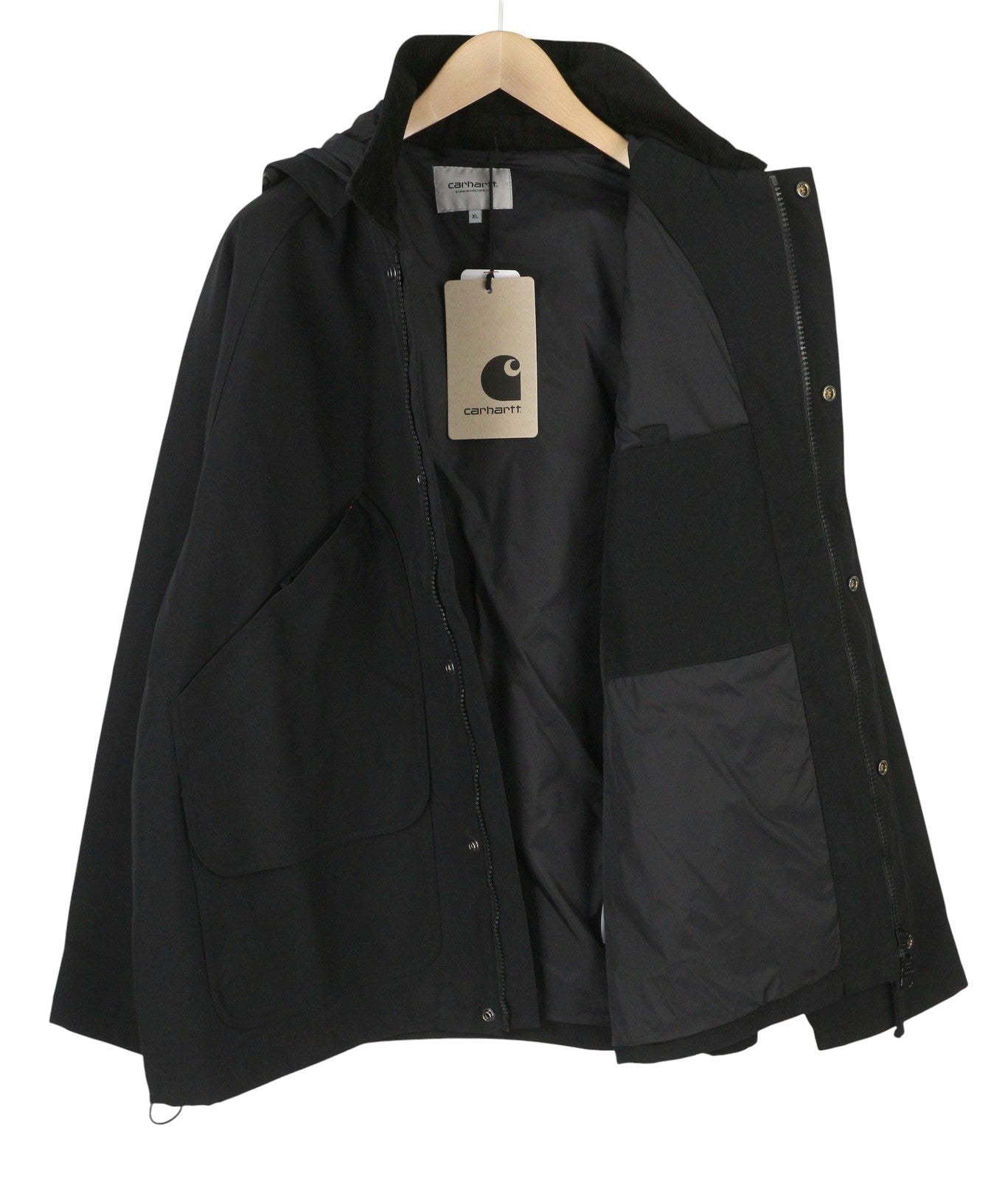 Carhartt Clarton Men Jacket XL Black Lightweight Hooded Full Zip Coat