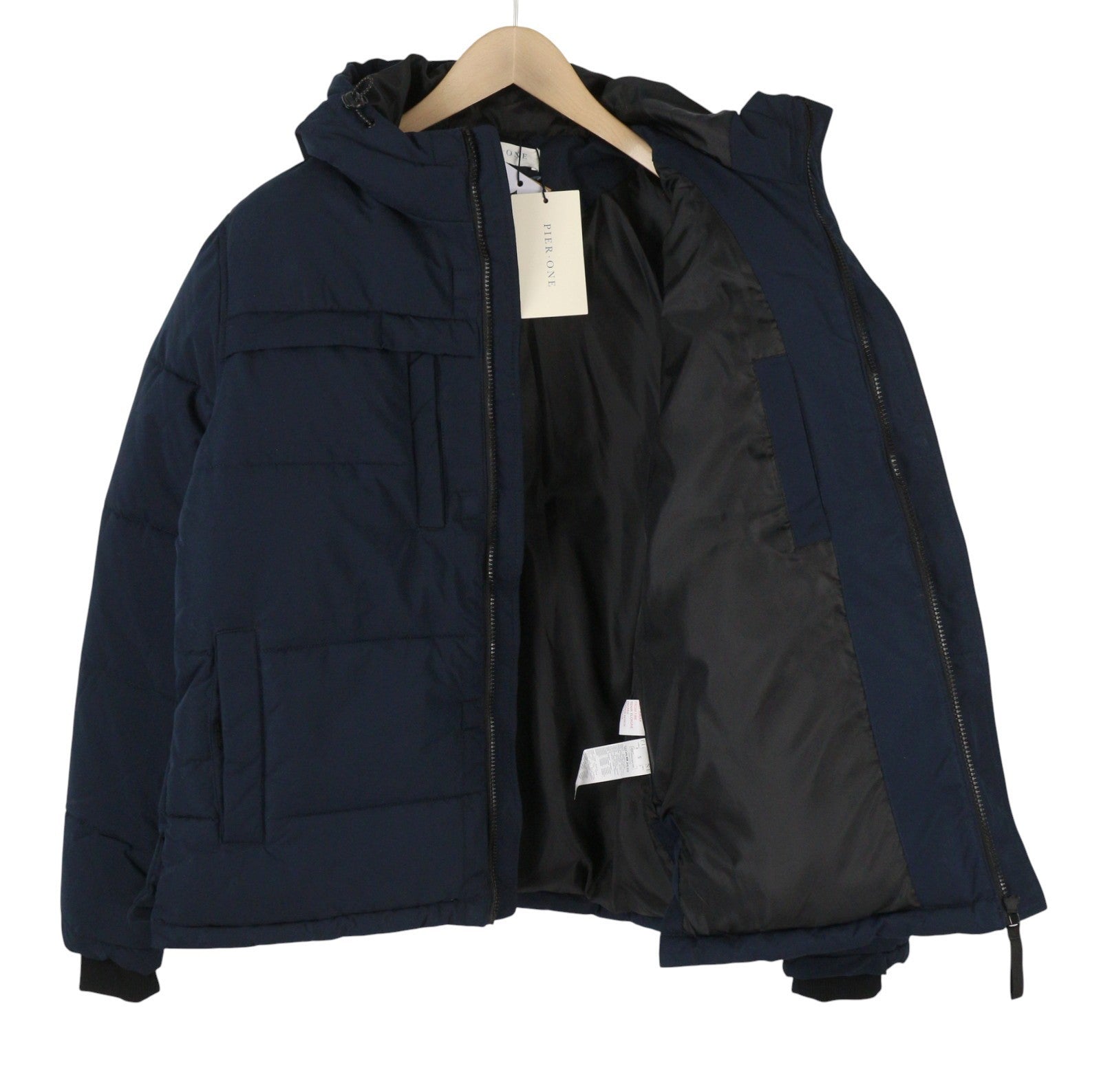 PIER ONE Women Jacket S Dark Blue Quilted Hooded Padded Lined Coat