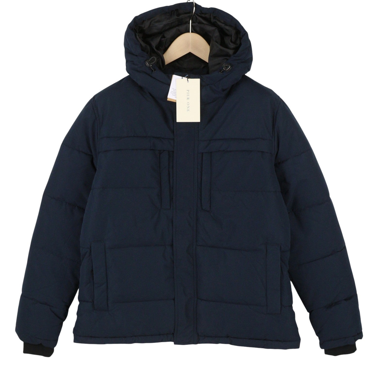 PIER ONE Women Jacket S Dark Blue Quilted Hooded Padded Lined Coat