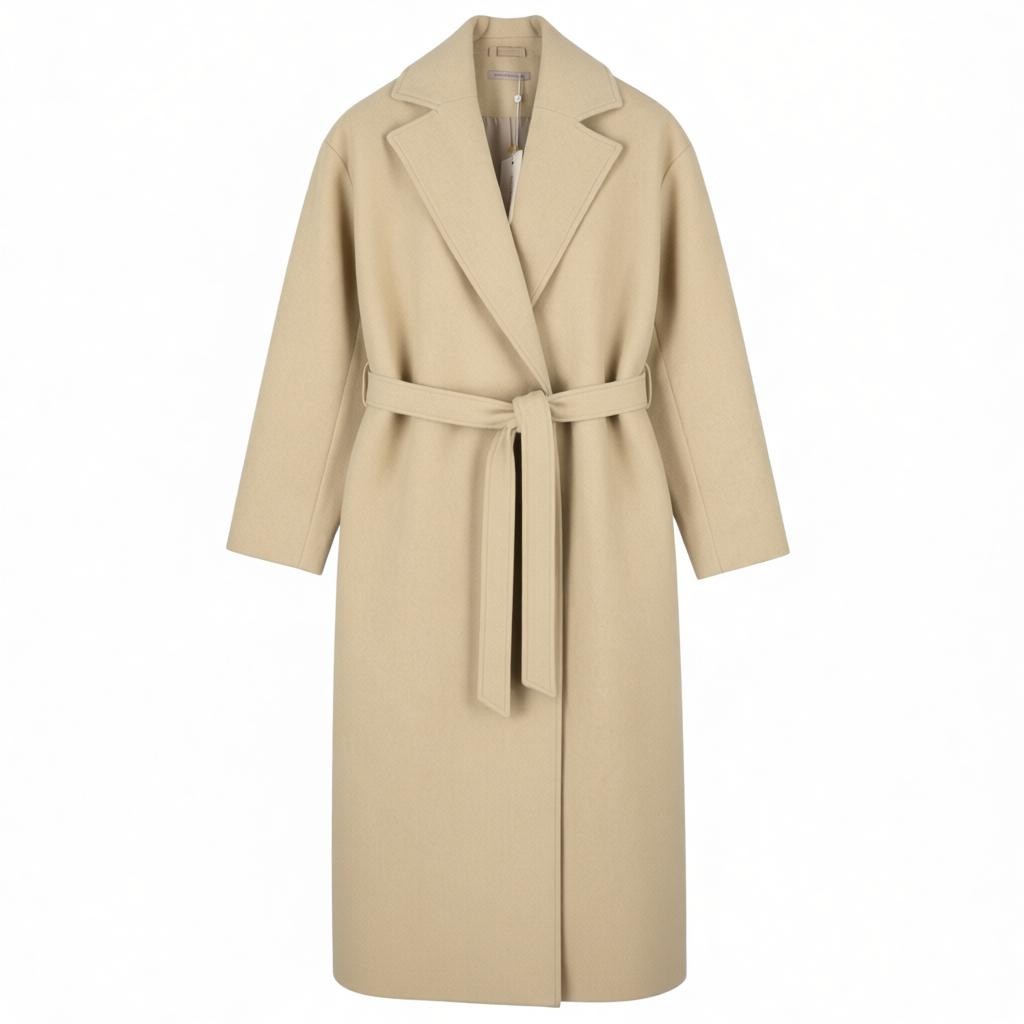 ANNA FIELD Women Coat L TALL Beige Melange Notch Lapel Belted Coat