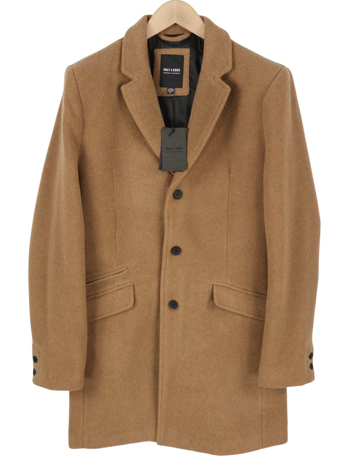 ONLY & SONS Justin Wool Men Coat S Brown Melange Notch Lapel Button Coat
